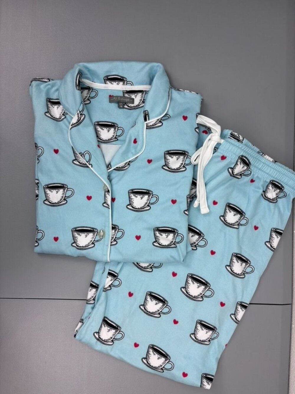 PJ Salvage medium blue coffee long sleeve long pants pajama lounge set preppy